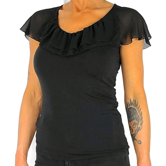 Ann Taylor Blouse Size X Small Black Ruffle Collar - Picture 4 of 4